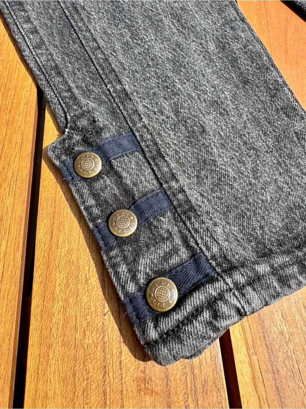 Vintage Women’s Black Washed Denim Pants - Casual Button-Cuff Tapered Fit